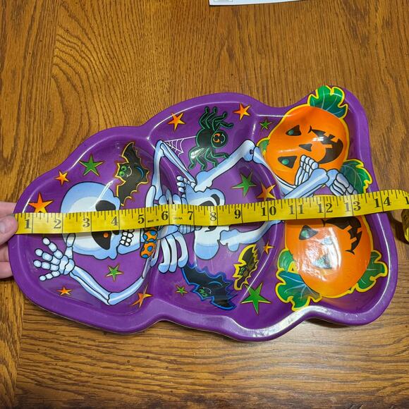 Berman Industries Vintage Halloween Skeleton Plastic Snack Tray Pumpkins Party - Picture 8 of 9
